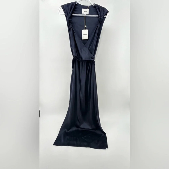 Nanushka Shanti Knot Detail Satin Midi Dress Sleeveless Wrap Navy Blue Size S - Picture 5 of 14